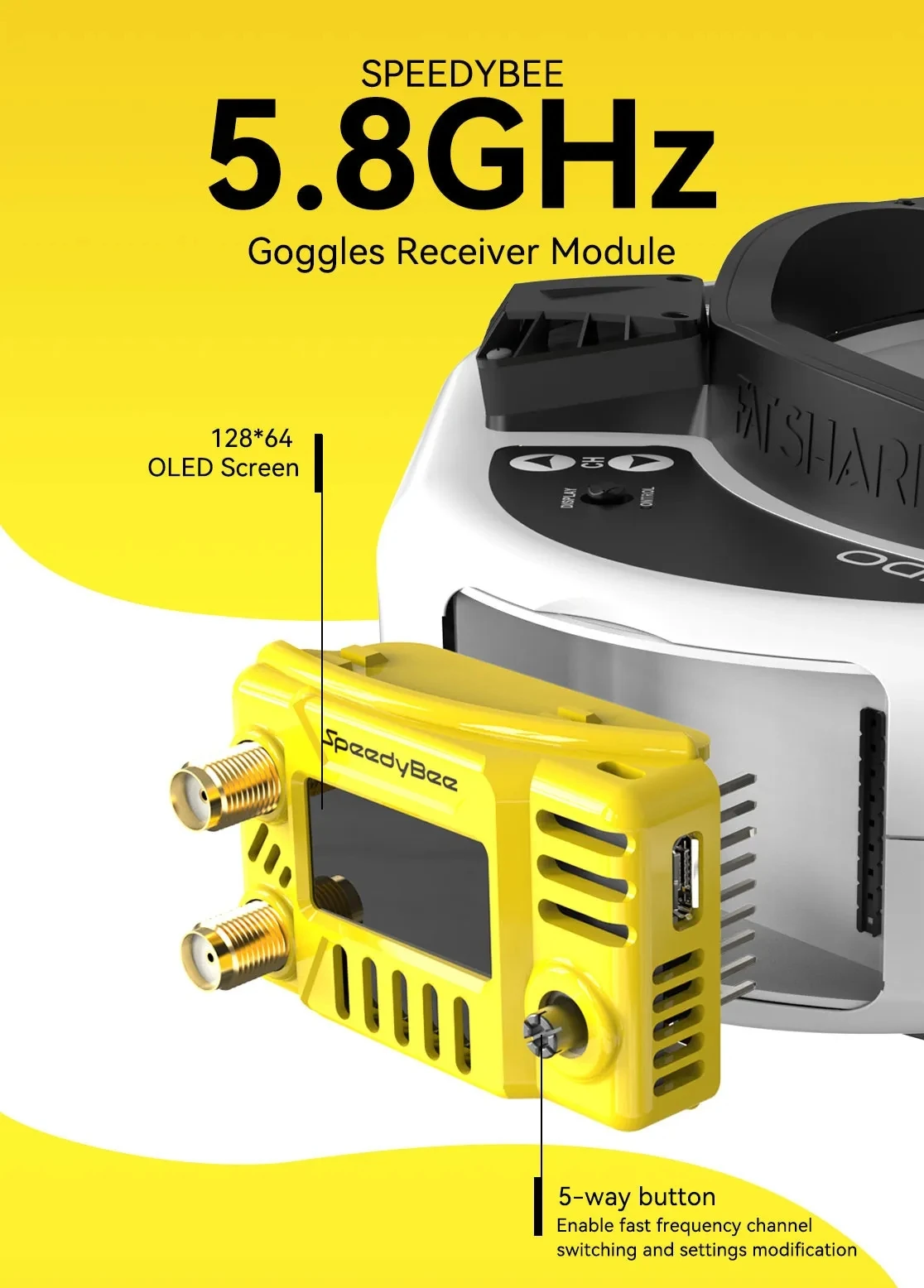 Hd Zero Camera - SpeedyBee FPV-brilmodule 5,8GHz - 128x64 OLED